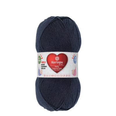 Novelo de lã azul escura da marca Kartopu com etiqueta informativa.