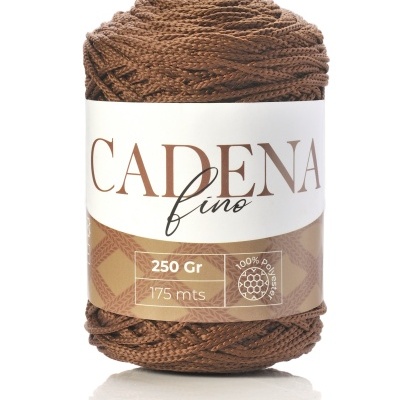 Novelo de fio marrom Cadena fino com rótulo branco e bege