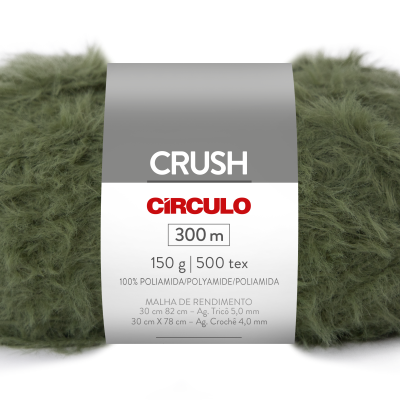 Novelo de fio verde musgo tipo peludo com etiqueta da marca CIRCULO.