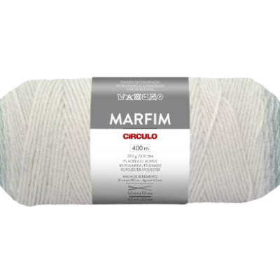 Novelo de fio branco MARFIM da CIRCULO com rótulo cinza e branco