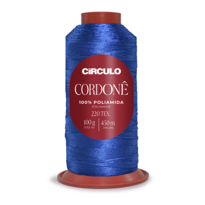 Cone de linha azul CÍRCULO CORDONÊ 100% poliamida com etiqueta vermelha