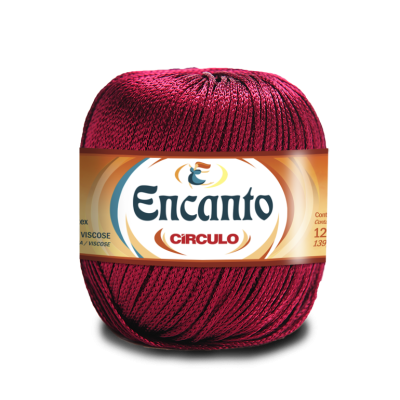 Novelo de fio Encanto da marca Círculo em vermelho escuro com etiqueta bege