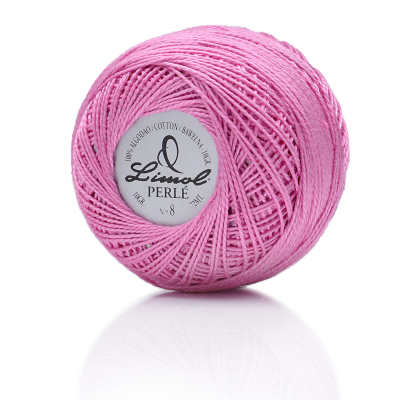 Novelo de linha de algodão rosa Limol Perlé com etiqueta central