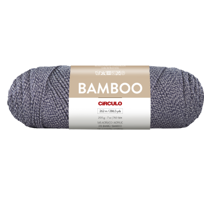 Novelo de fio cinza com etiqueta BAMBOO CIRCULO