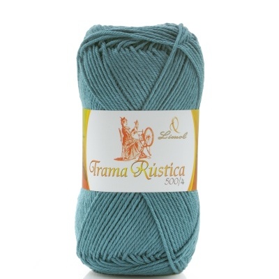 Novelo de fio de lã azul esverdeado Trama Rústica com etiqueta Limol