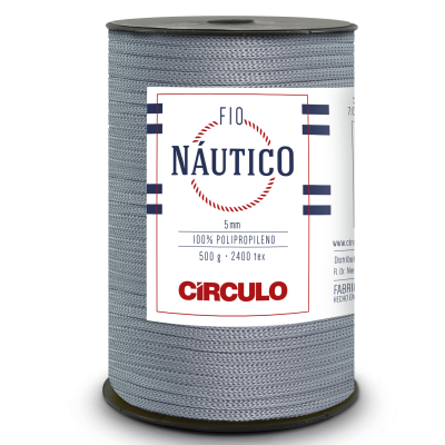 Rolo de fio náutico cinzento da marca Círculo com etiqueta branca e texto azul e vermelho