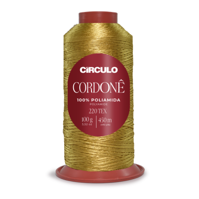 Rolo de cordão dourado Círculo Cordonê 100% poliamida 220 TEX 100g 450m