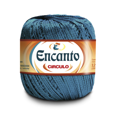 Novelo de fio azul com etiqueta Circulo Encanto