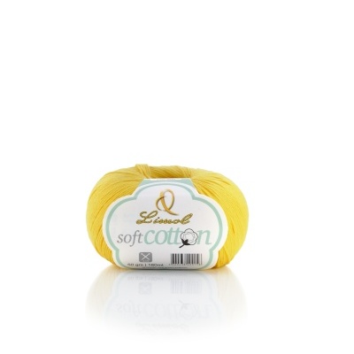 Novelo de fio amarelo com etiqueta branca de algodão Lissol