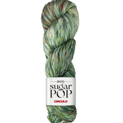 Novelo de lã multicolorida com etiqueta