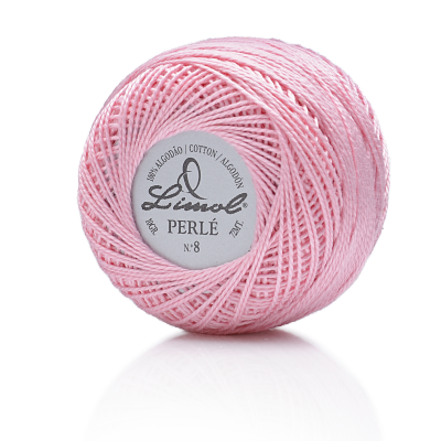 Rolo de linha fina rosa claro com etiqueta Limol Perlê nº 8