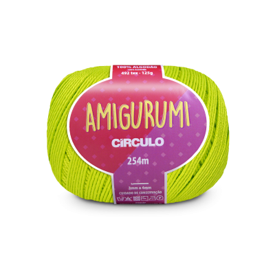 Novelo de fio amarelo fluorescente Amigurumi Círculo com etiqueta roxa