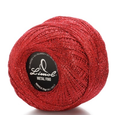 Novelo de fio vermelho brilhante Limol METAL FINO