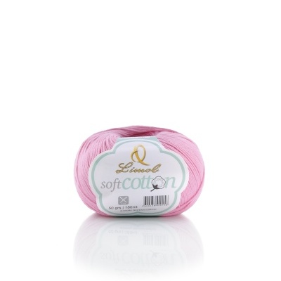 Novelo de lã de algodão rosa com etiqueta Leonel