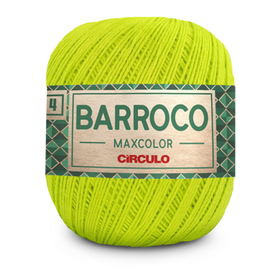 Novelo de fio amarelo fluorescente com rótulo BARROCO MAXCOLOR CÍRCULO