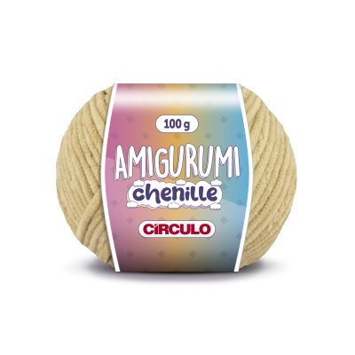 Novelo de lã bege com etiqueta colorida AMIGURUMI chenille CÍRCULO