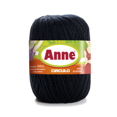 Novelo de fio de algodão preto da marca Anne Círculo com etiqueta colorida
