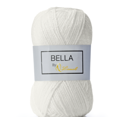 Novelo de lã branca com etiqueta cinzenta