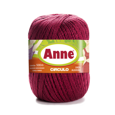 Novelo de fio de algodão Anne vermelho vinho com rótulo colorido