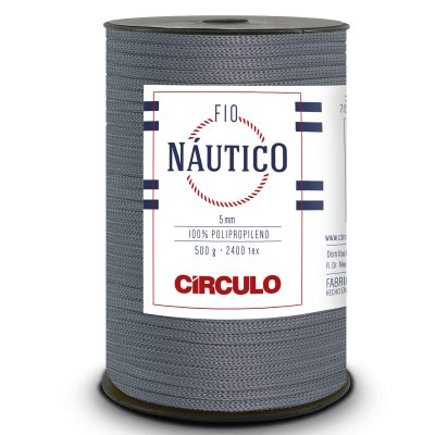 Carretel de fio náutico cinzento com etiqueta informativa