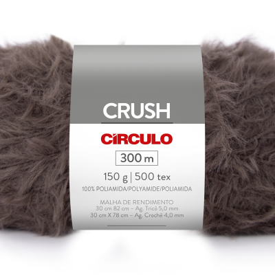 Novelo de fio felpudo cinzento castanho com rótulo cinzento e branco