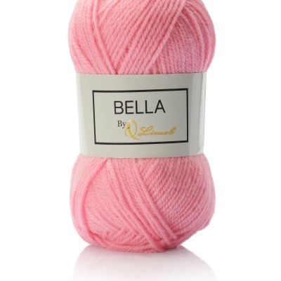 Novelo de lã cor-de-rosa com etiqueta branca