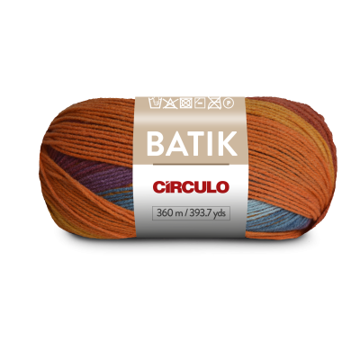 Novelo de lã multicolorida com etiqueta branca BATIK CÍRCULO