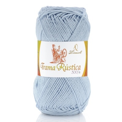 Novelo de lã azul-claro com etiqueta branca e dourada Trama Rústica 500/4