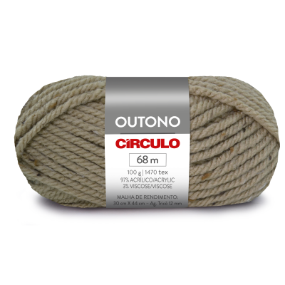 Novelo de lã bege da marca Círculo com etiqueta especificando composição e comprimento.