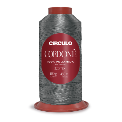 Rolo de linha cinzenta CÍRCULO CORDONÊ 100% poliamida com etiqueta vermelha