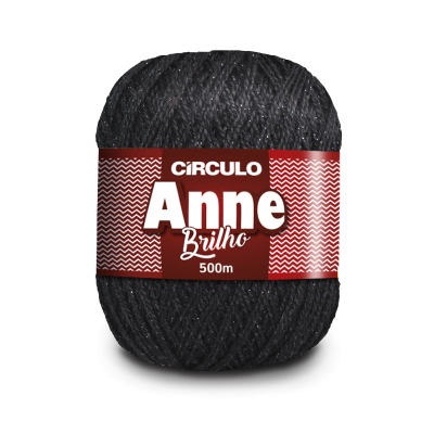 Novelo de lã preta brilhante com etiqueta vermelha Círculo Anne Brilho 500m