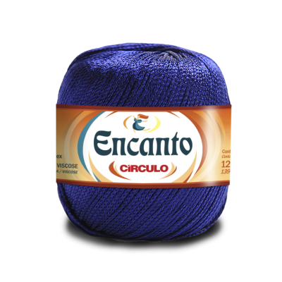 Skein of blue Encanto yarn by Círculo with label