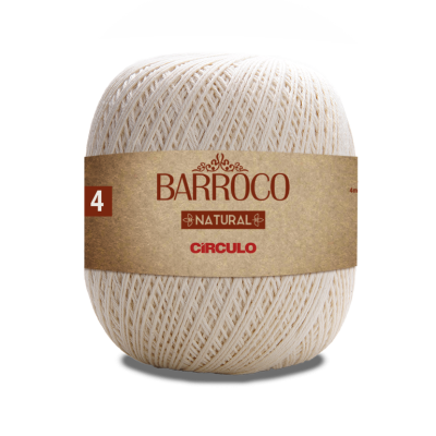 Novelo de fio de algodão natural com rótulo BARROCO NATURAL CIRCULO