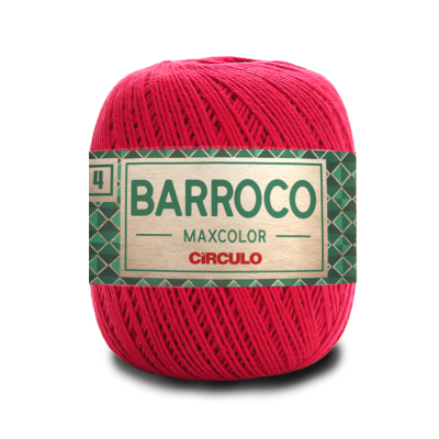 Novelo de linha de algodão vermelho Barroco Maxcolor Circulo com etiqueta verde e bege
