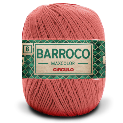 Novelo de fio cor-de-rosa com etiqueta verde e bege da marca BARROCO MAXCOLOR CÍRCULO