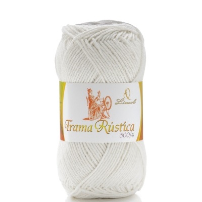 Novelo branco de lã com rótulo Trama Rústica 500/4