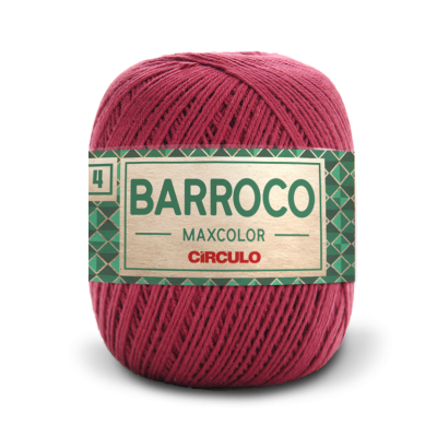 Novelo de fio de algodão vinho com etiqueta verde da marca BARROCO MAXCOLOR CÍRCULO