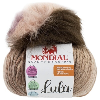 Novelo de lã Mondial Lulù bege com pompom castanho e rosa