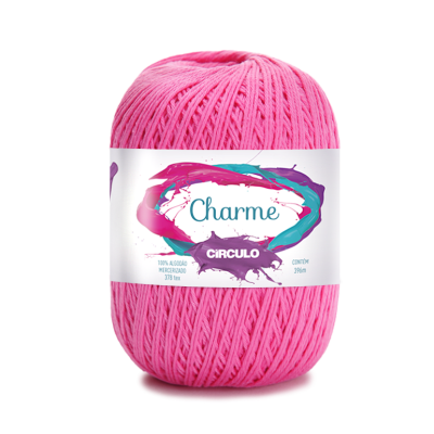 Rolo de fio cor-de-rosa da marca Círculo com etiqueta branca e design colorido