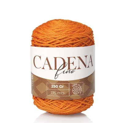 Rolo de fio de algodão fino laranja CADENA com rótulo branco e castanho