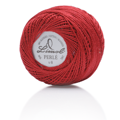 Linha de algodão vermelho com etiqueta Lisvol PERLÉ N° 8