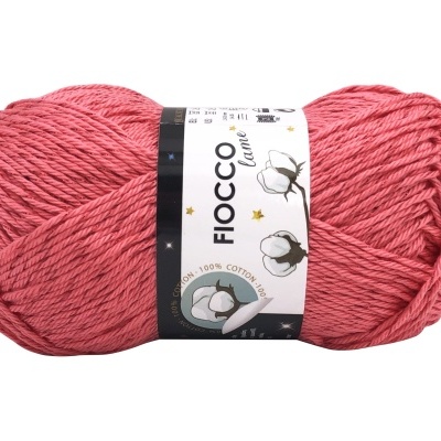 Skein of pink Fiocco cotton yarn with label