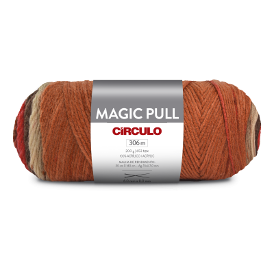 Novelo de lã multicolorida com rótulo levanta MAGIC PULL