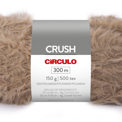 Novelo de fio castanho claro felpudo com rótulo CIRCULO CRUSH