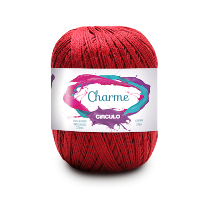 Novelo de fio de algodão vermelho com etiqueta branca e colorida