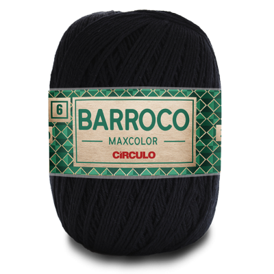 Bola de fio preta com rótulo escrito BARROCO MAXCOLOR CIRCULO