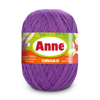 Novelo de linha roxa da marca Anne com embalagem colorida