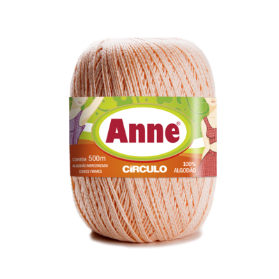 Rolo de fio de algodão salmão claro com rótulo ANNE CÍRCULO