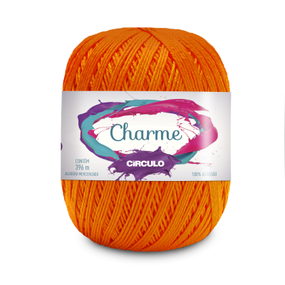 Novelo de linha de algodão mercerizado laranja com etiqueta branca Charme Círculo