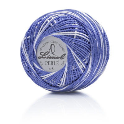 Rolo de linha perlé azul e branco da marca Linol